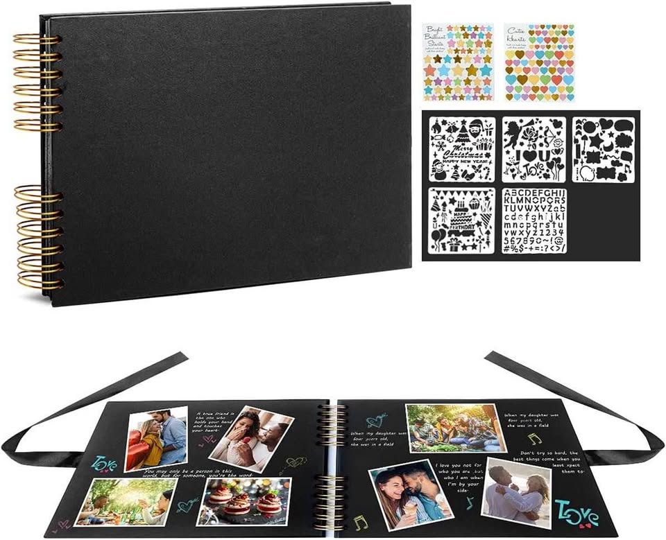 Scrapbook Photo Album 80 Pages, DIY Black Page Scrap Book for Birthday, Anniversary, Wedding, Valen