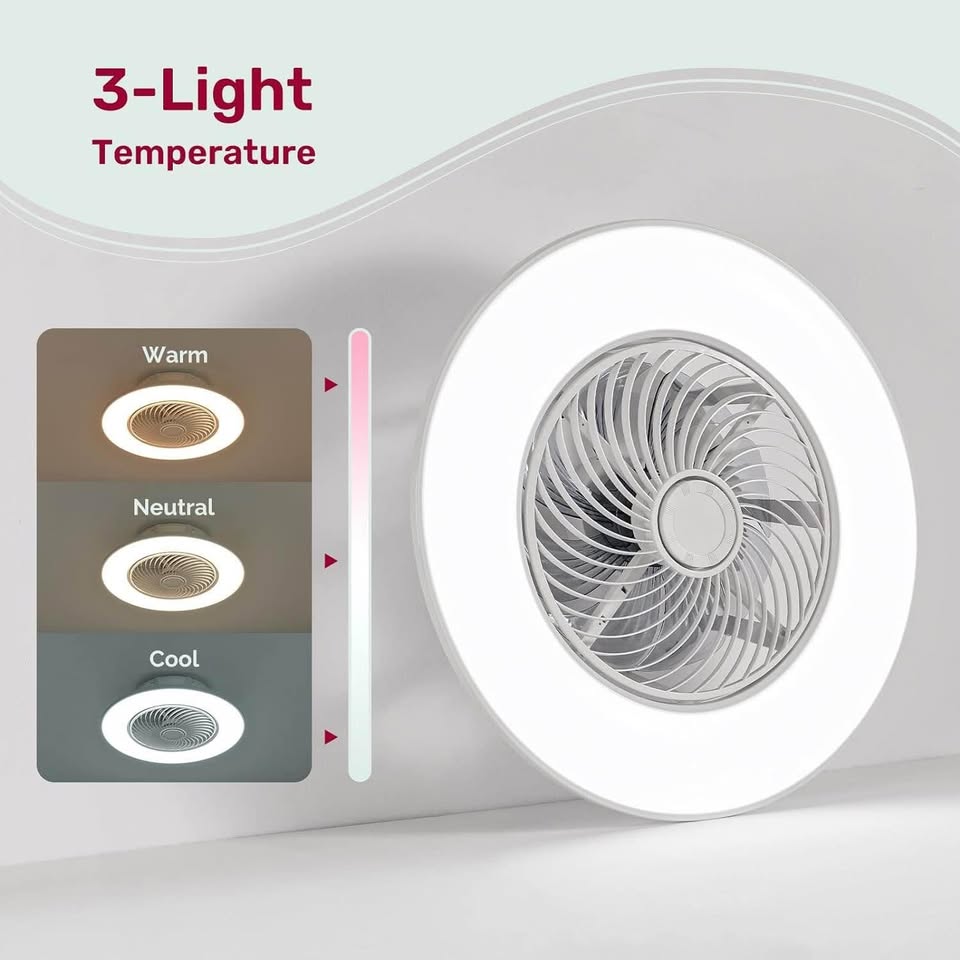 YANASO 22“ Ceiling Fan with Light Modern Indoor Low Profile Flush Mount Bladeless Fan with Remote