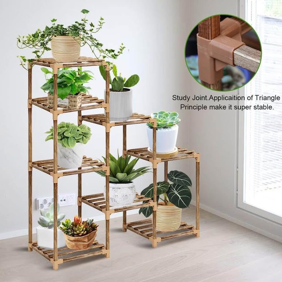 Wood Plant Stand Indoor Outdoor, FOME 8 Tier Tall Plant Stand Large Plant Stands Outdoor Corner Plan