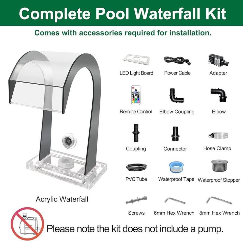LONGRUN Pond Waterfall Spillway, Acrylic Pool Fountain Waterfall with 7 Colors LED, Complete Garden