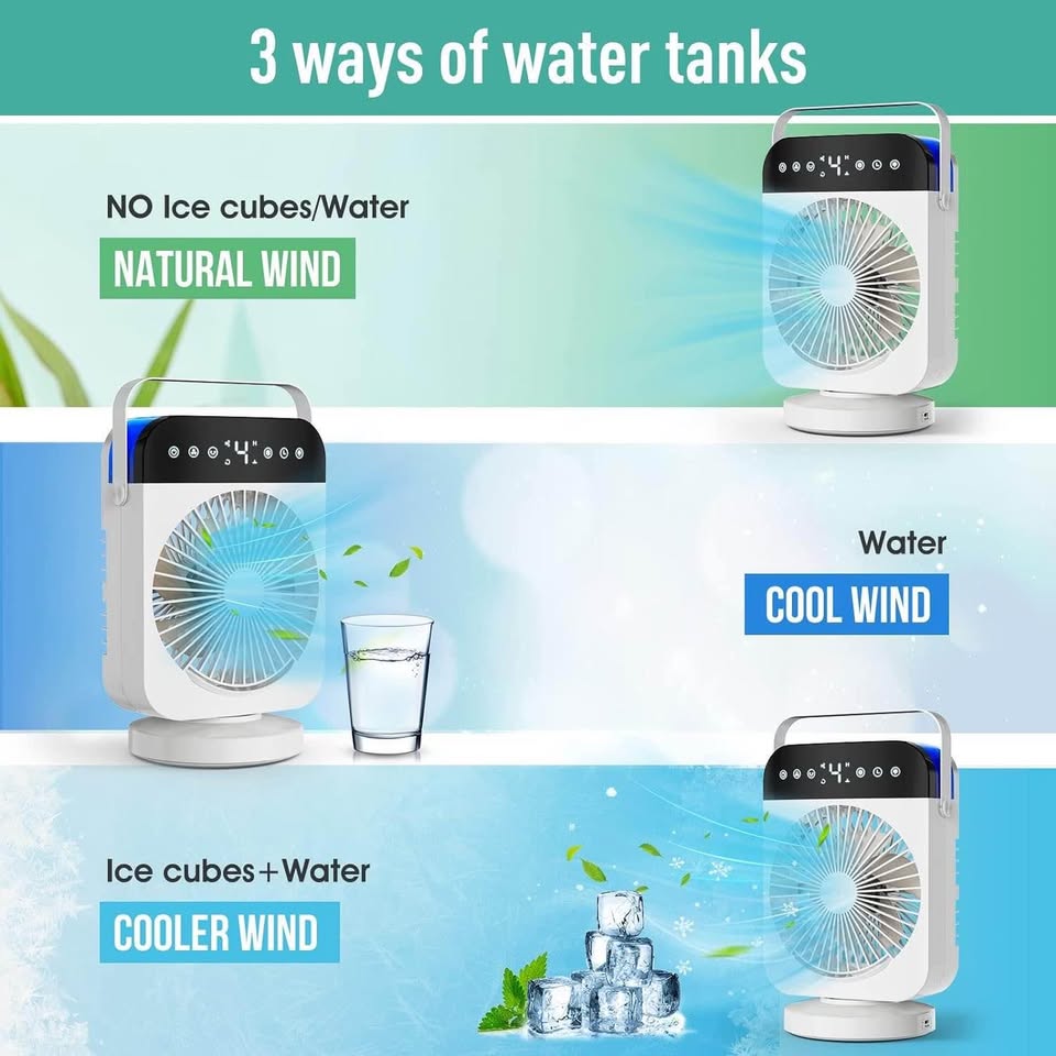 Portable Air Conditioner Fan, 70° Oscillating Air Cooler Fan, 4-in-1 Mini Air Cooling Fan
