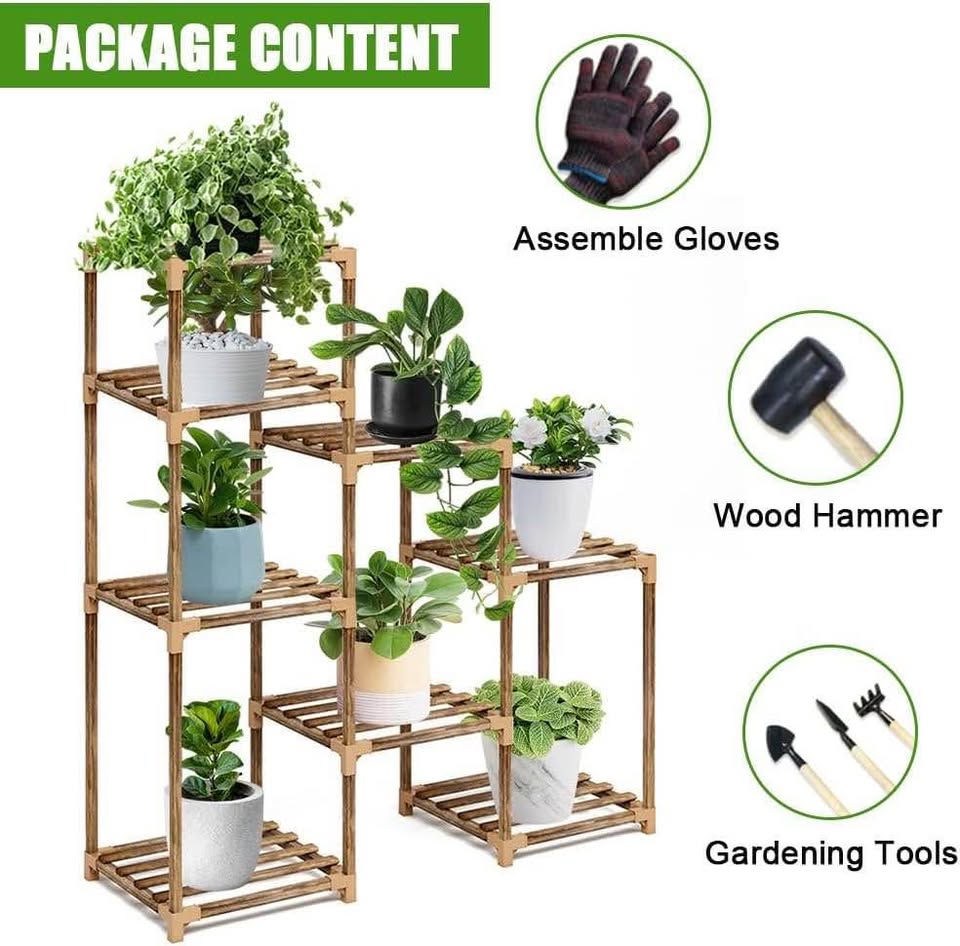 Wood Plant Stand Indoor Outdoor, FOME 8 Tier Tall Plant Stand Large Plant Stands Outdoor Corner Plan