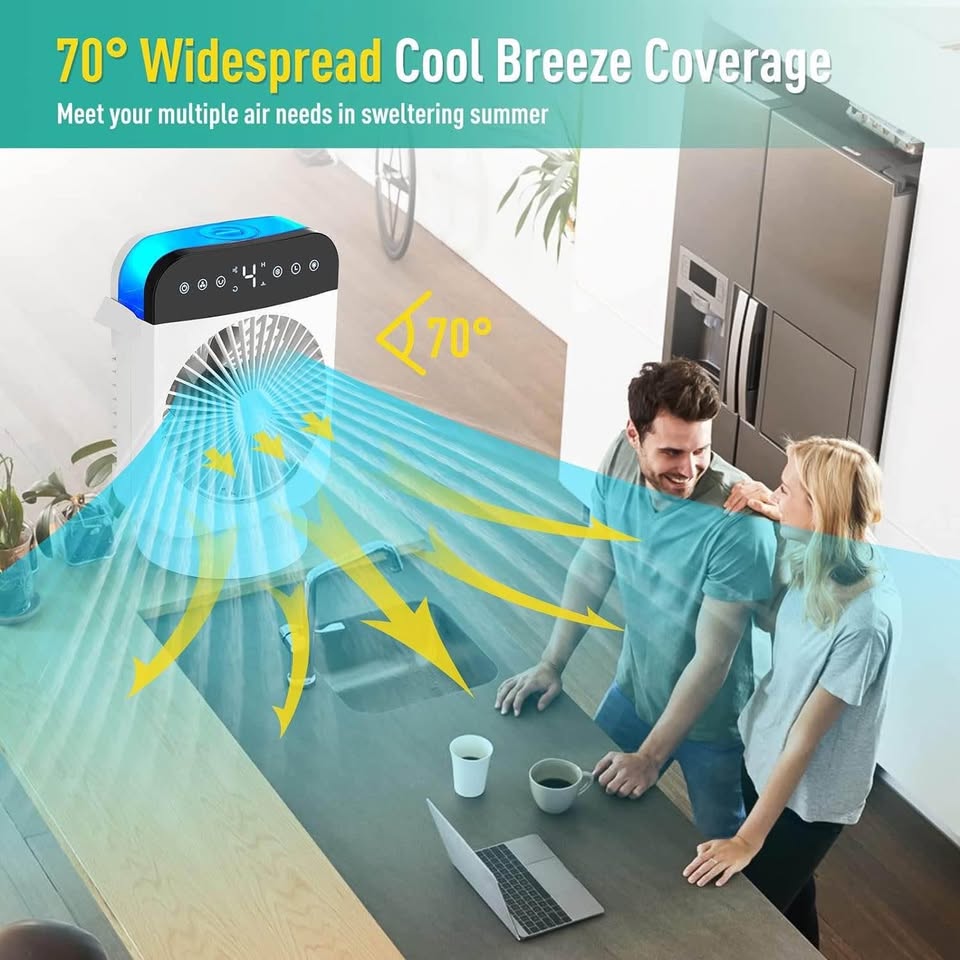 Portable Air Conditioner Fan, 70° Oscillating Air Cooler Fan, 4-in-1 Mini Air Cooling Fan