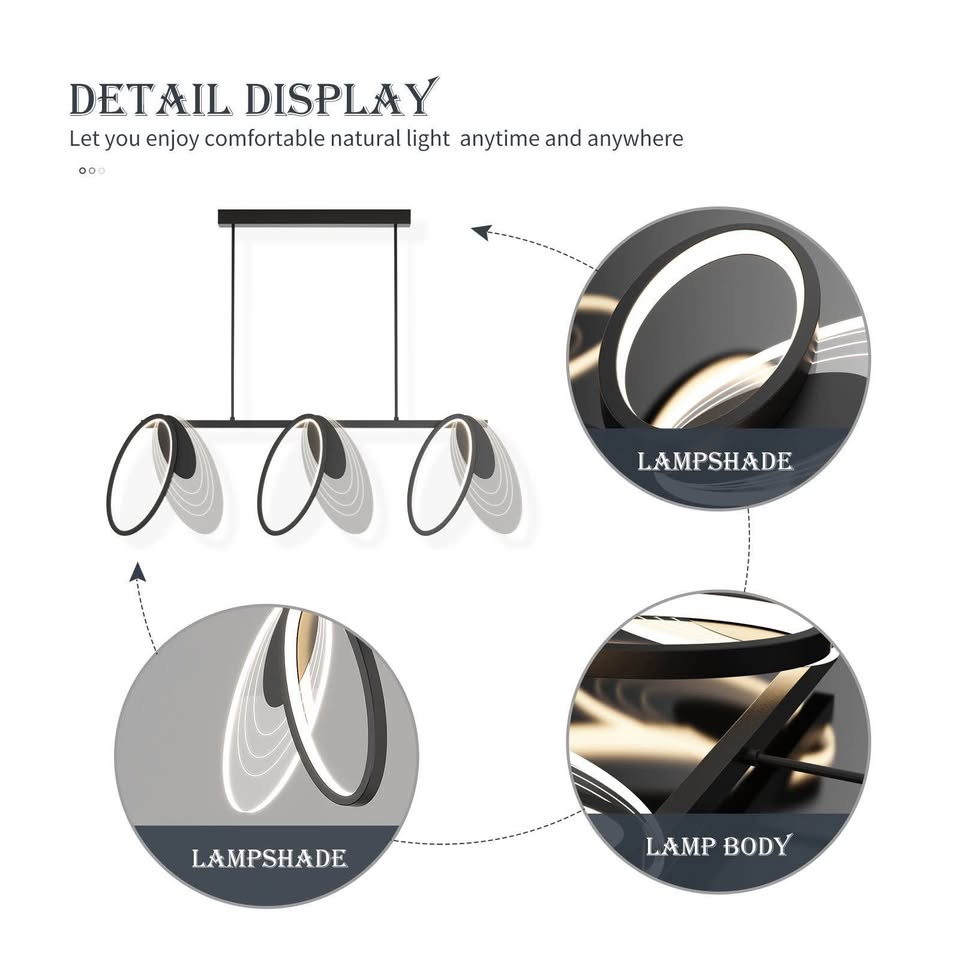 Jaycomey Modern Pendant Light Fixtures, Dimmable 3-Light Kitchen Island Linear Pendant Lighting LED