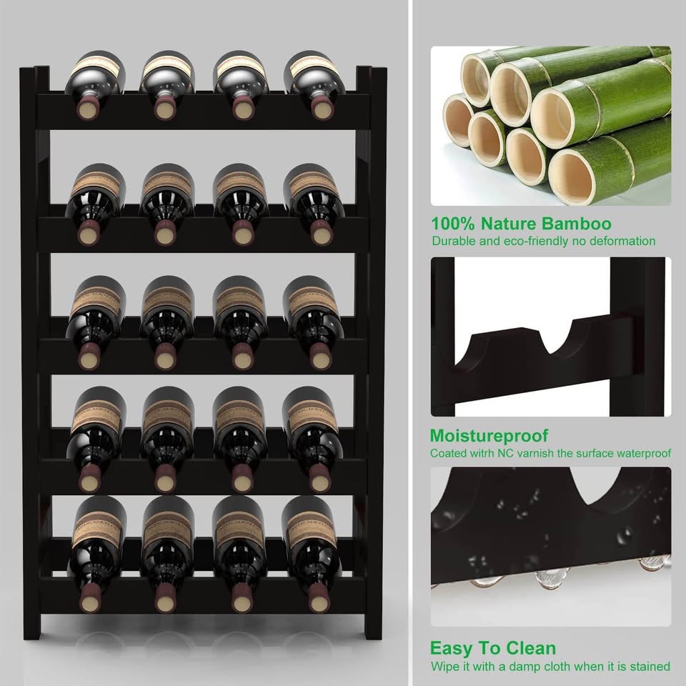 Purbambo Bamboo Wine Rack for 20 Bottles, 5 Tier Freestanding Wine Holder Storage Display Shelf for