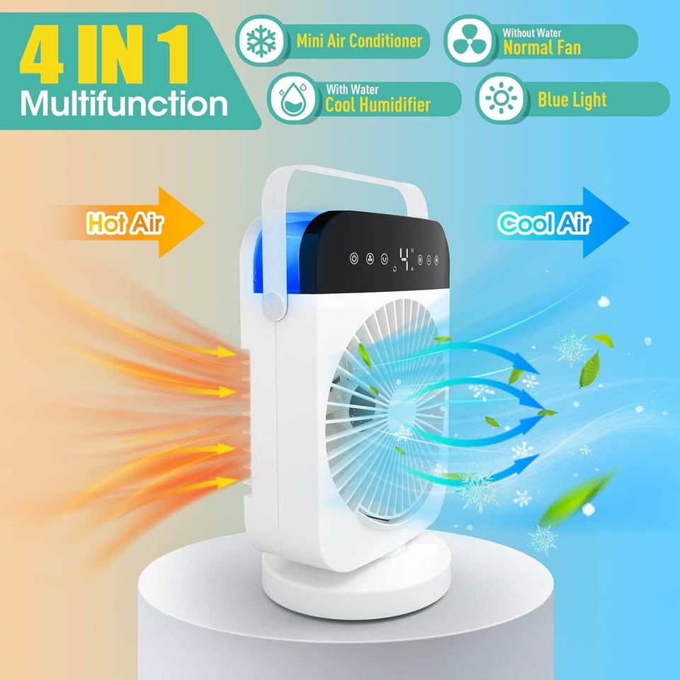 Portable Air Conditioner Fan, 70° Oscillating Air Cooler Fan, 4-in-1 Mini Air Cooling Fan