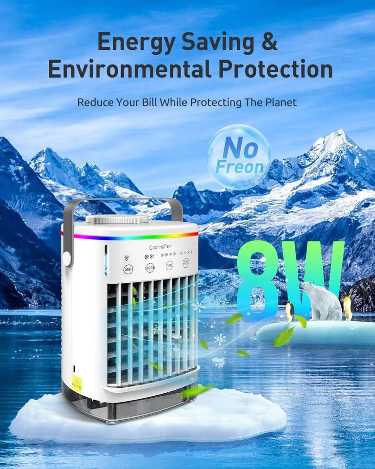 Portable Air Conditioners, Evaporative Air Cooler 3 in 1, 4 Wind Speed & 7 LED Light