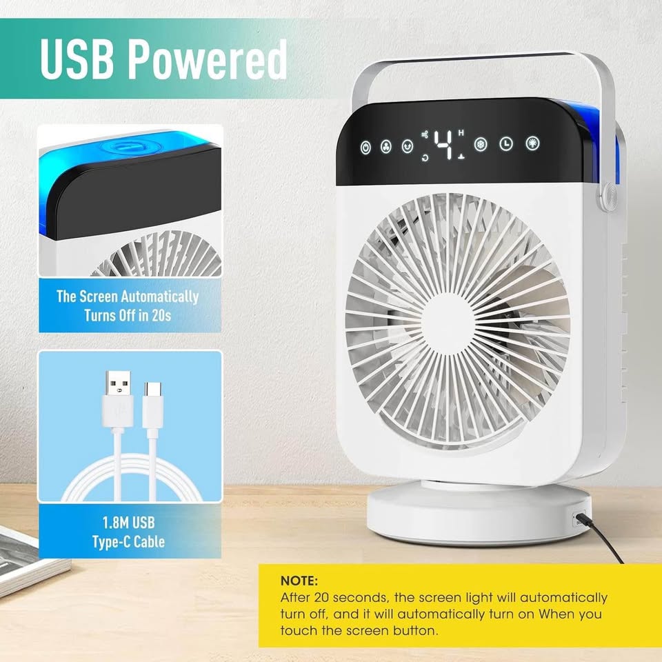 Portable Air Conditioner Fan, 70° Oscillating Air Cooler Fan, 4-in-1 Mini Air Cooling Fan