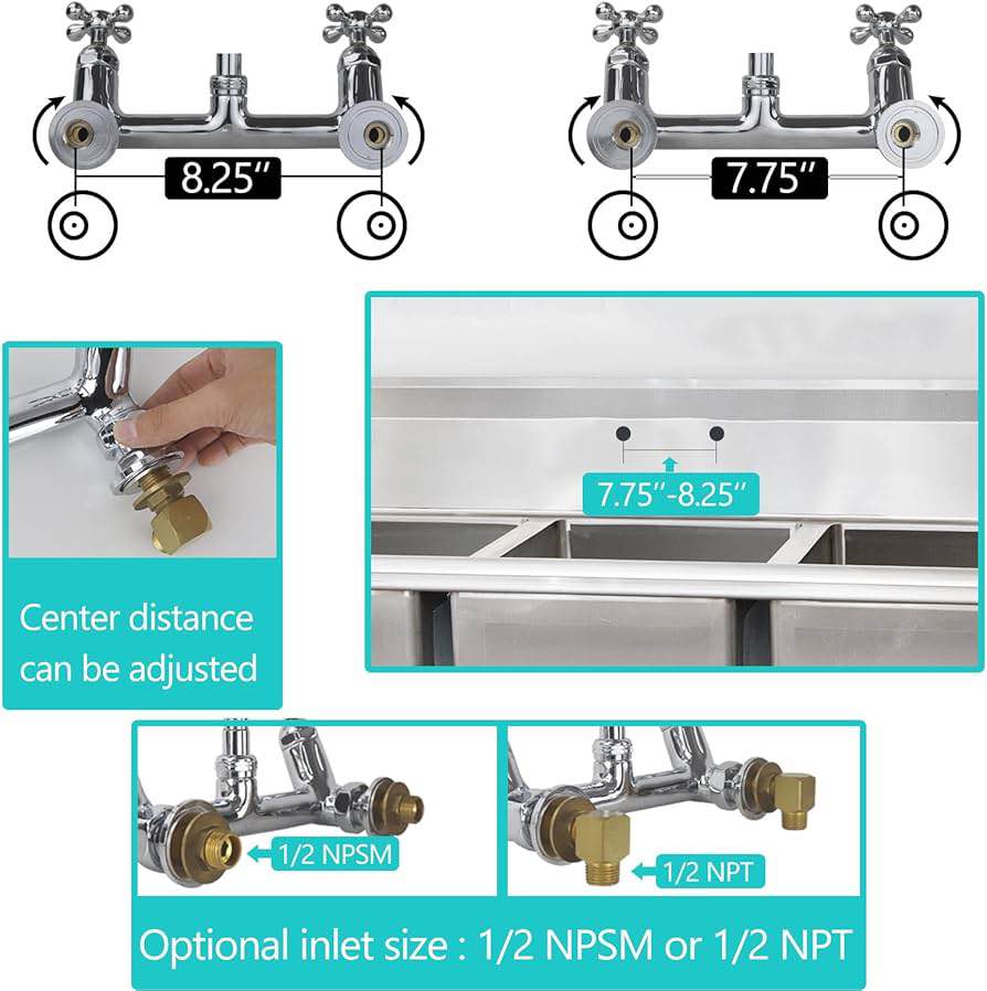Brand new Commercial Sink Faucet Pre Rinse Device 8 Inch Wall Mount Faucet, Restaurant Faucet 26 Inc