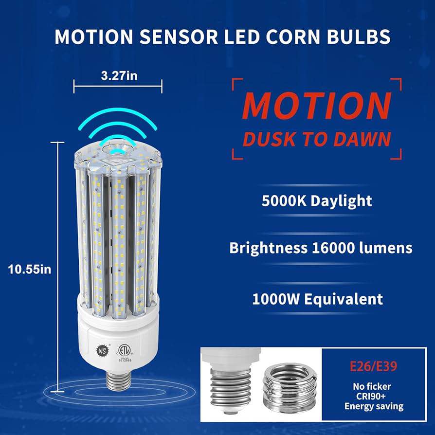 2-Pack Motion Sensor LED Corn Bulbs 16000 Lumens 5000K Daylight