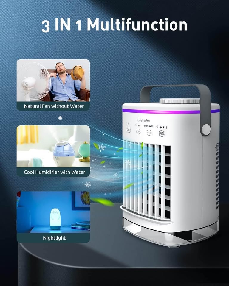 Portable Air Conditioners, Evaporative Air Cooler 3 in 1, 4 Wind Speed & 7 LED Light
