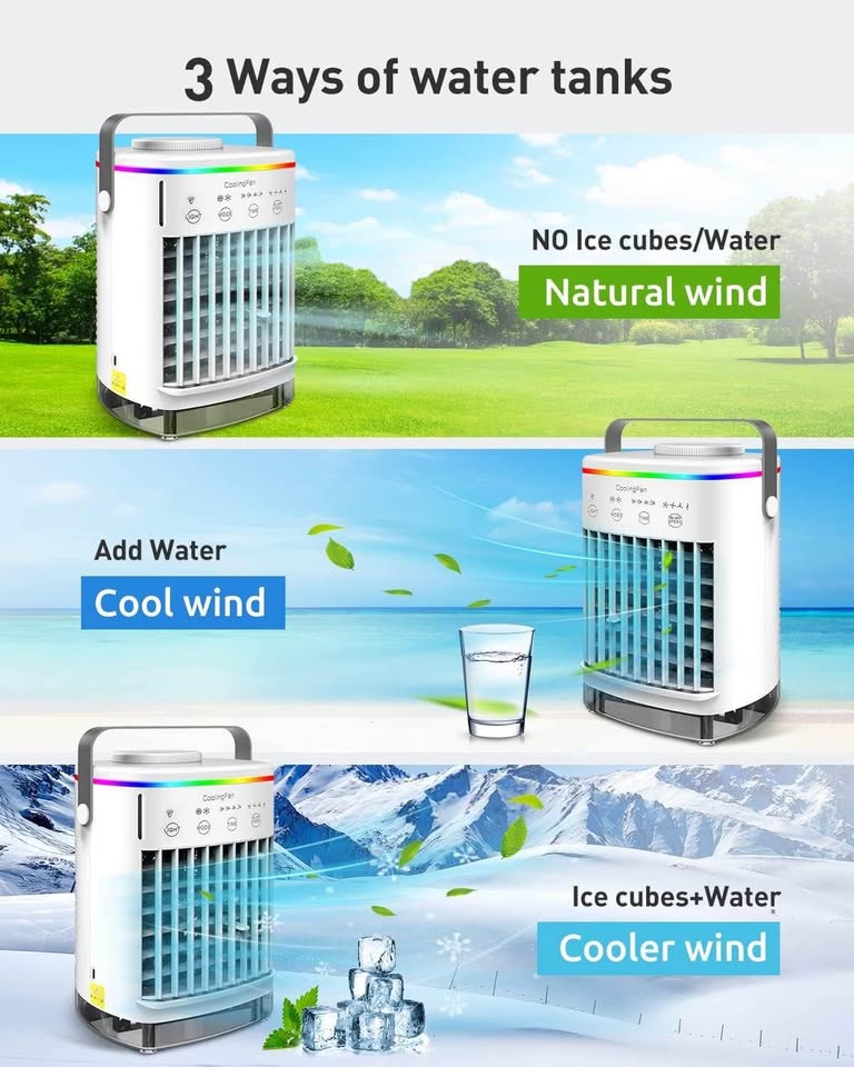 Portable Air Conditioners, Evaporative Air Cooler 3 in 1, 4 Wind Speed & 7 LED Light
