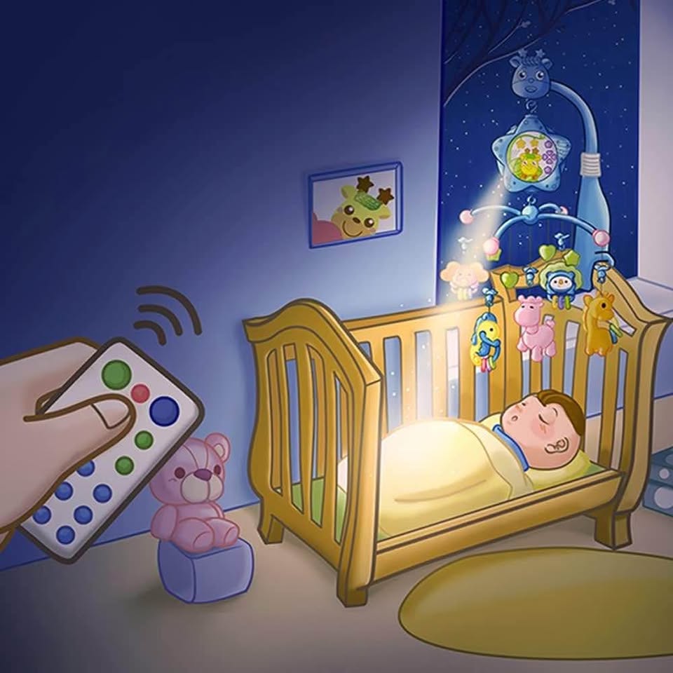 Baby mobile for crib with lights and musicial, Projection ,Hanging Rotating, Teether for girl (Pink)