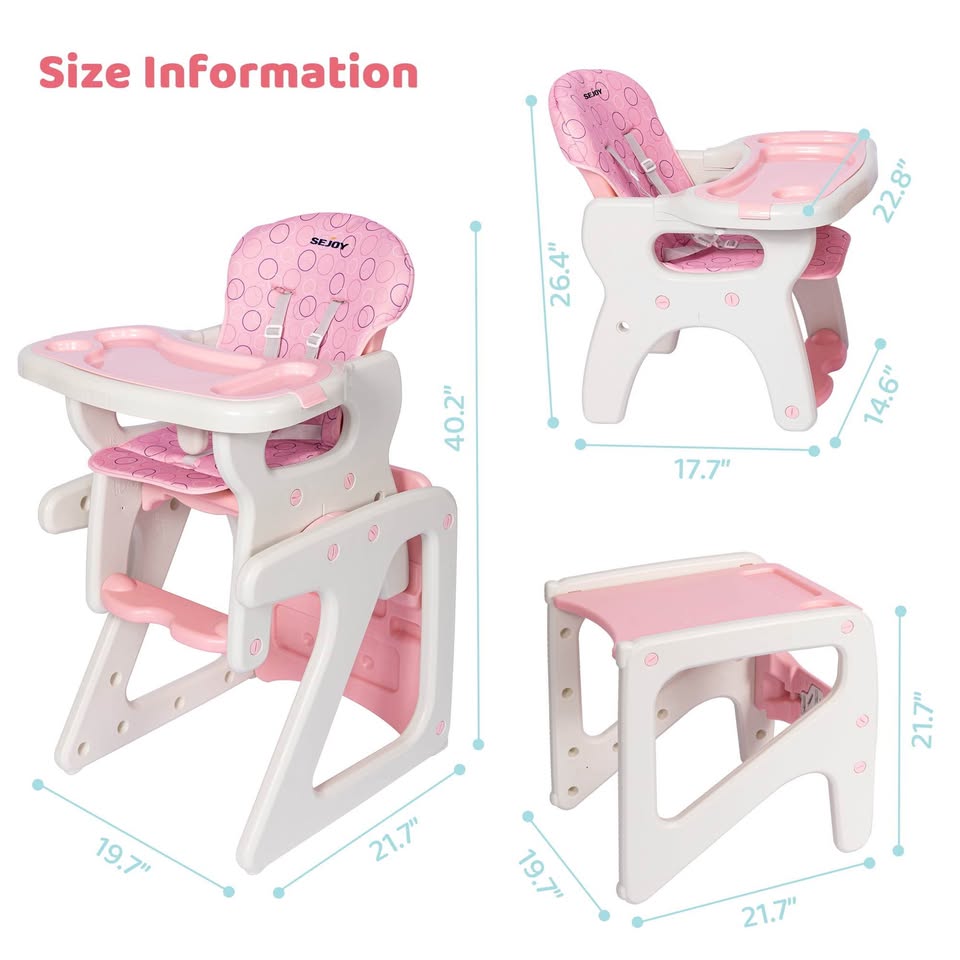 Brand new Green and pink Sejoy 3 in 1 Baby High Chair Convertible Play Table Seat Booster Toddler