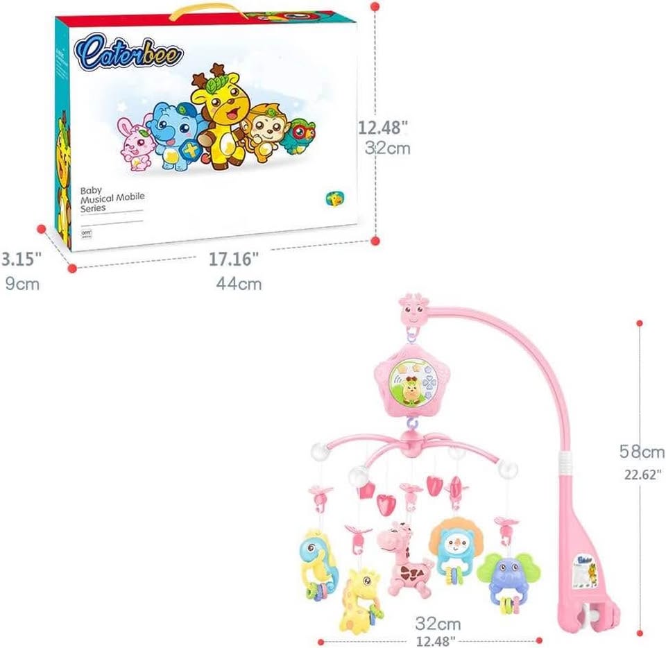 Baby mobile for crib with lights and musicial, Projection ,Hanging Rotating, Teether for girl (Pink)