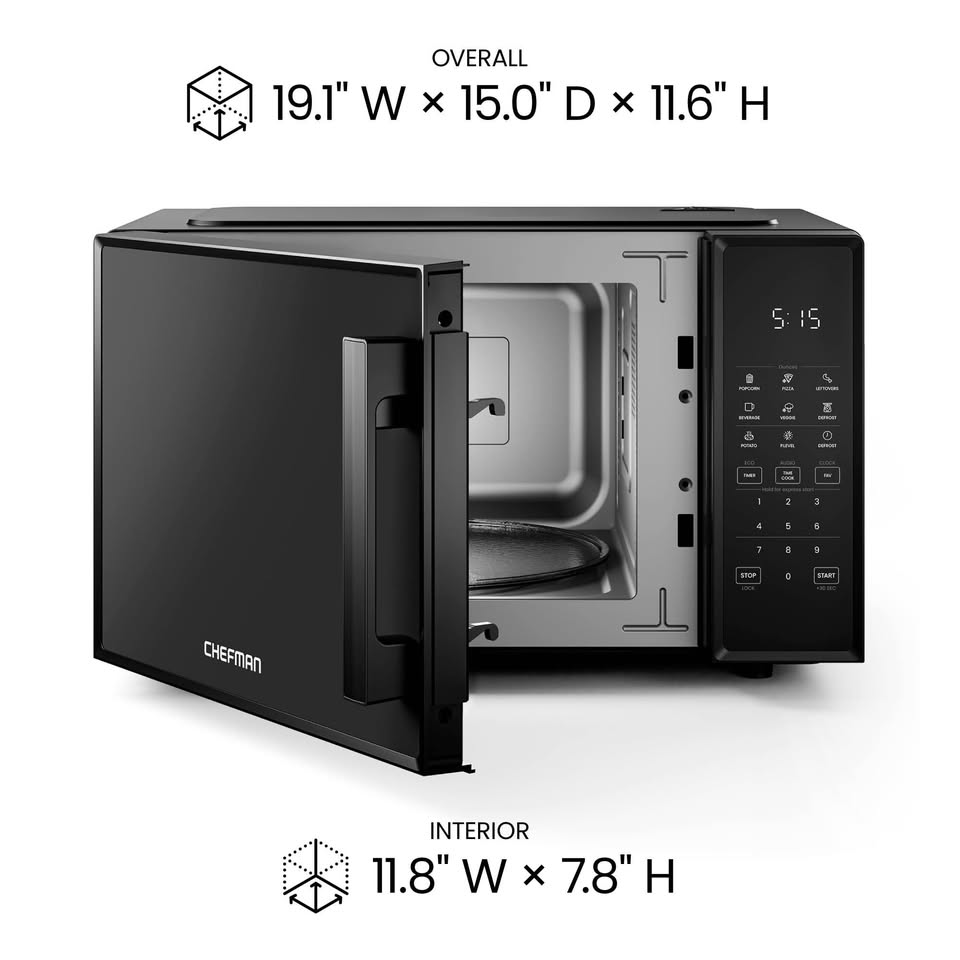 Chefman Countertop Microwave Oven 0.9 Cu. Ft., 900 Watts with 10 Power Levels, 6 Cooking Presets wit