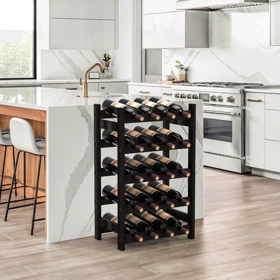 Purbambo Bamboo Wine Rack for 20 Bottles, 5 Tier Freestanding Wine Holder Storage Display Shelf for