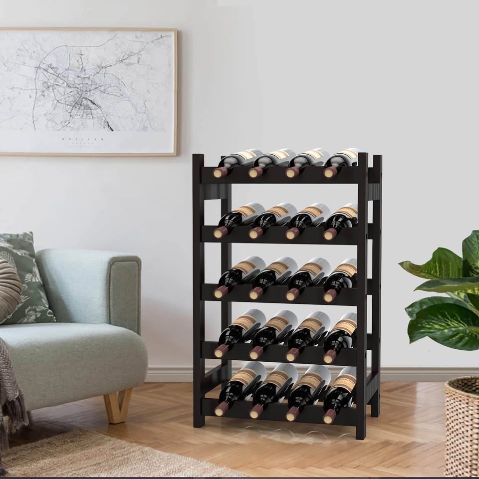 Purbambo Bamboo Wine Rack for 20 Bottles, 5 Tier Freestanding Wine Holder Storage Display Shelf for