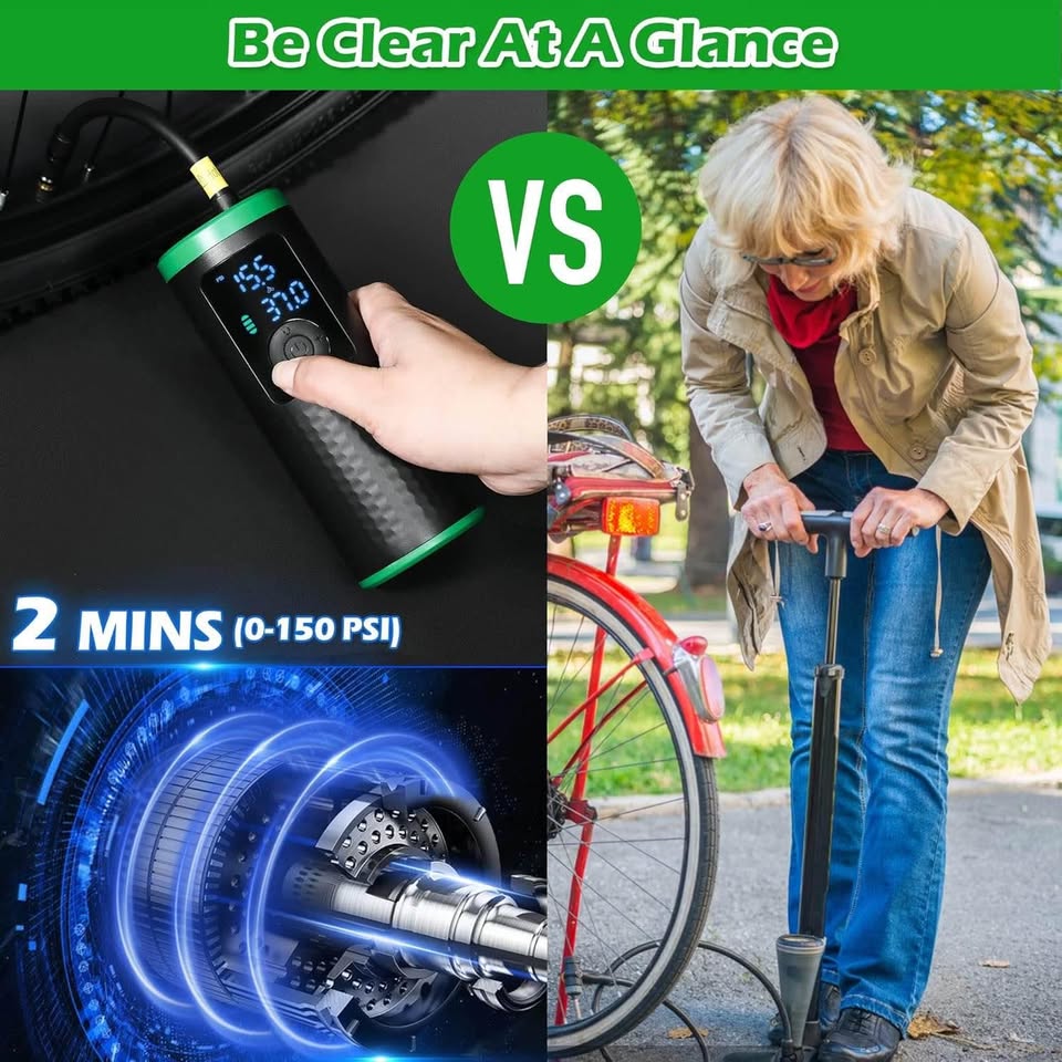 Cordless Bike Tire Inflator Air Compressor - Zacro 150PSI Electric Battery Powered Mini Bike Air Pum