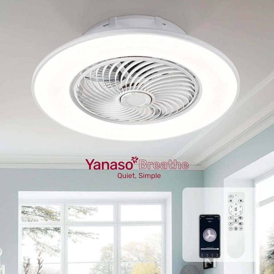 YANASO 22“ Ceiling Fan with Light Modern Indoor Low Profile Flush Mount Bladeless Fan with Remote