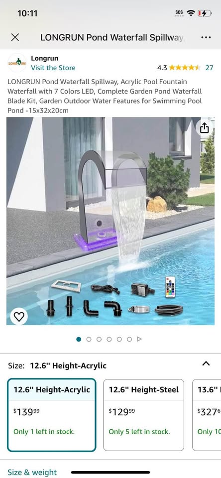 LONGRUN Pond Waterfall Spillway, Acrylic Pool Fountain Waterfall with 7 Colors LED, Complete Garden