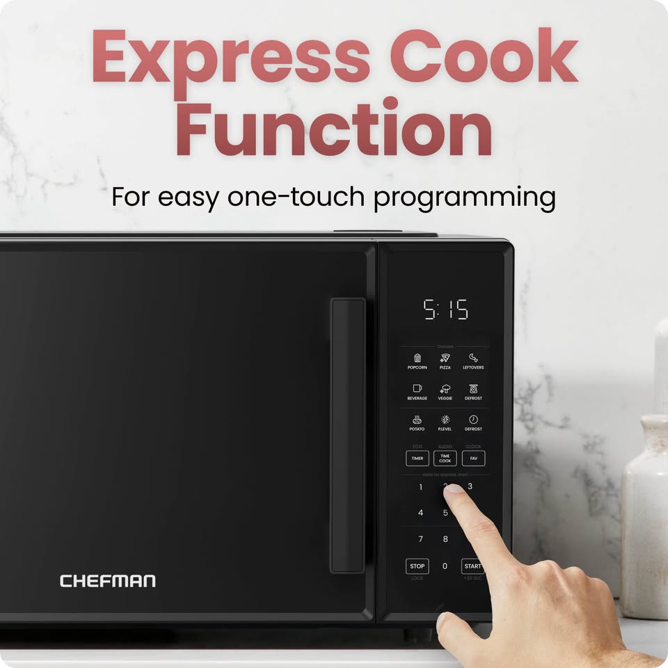 Chefman Countertop Microwave Oven 0.9 Cu. Ft., 900 Watts with 10 Power Levels, 6 Cooking Presets wit