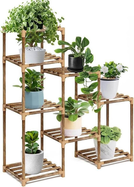 Wood Plant Stand Indoor Outdoor, FOME 8 Tier Tall Plant Stand Large Plant Stands Outdoor Corner Plan