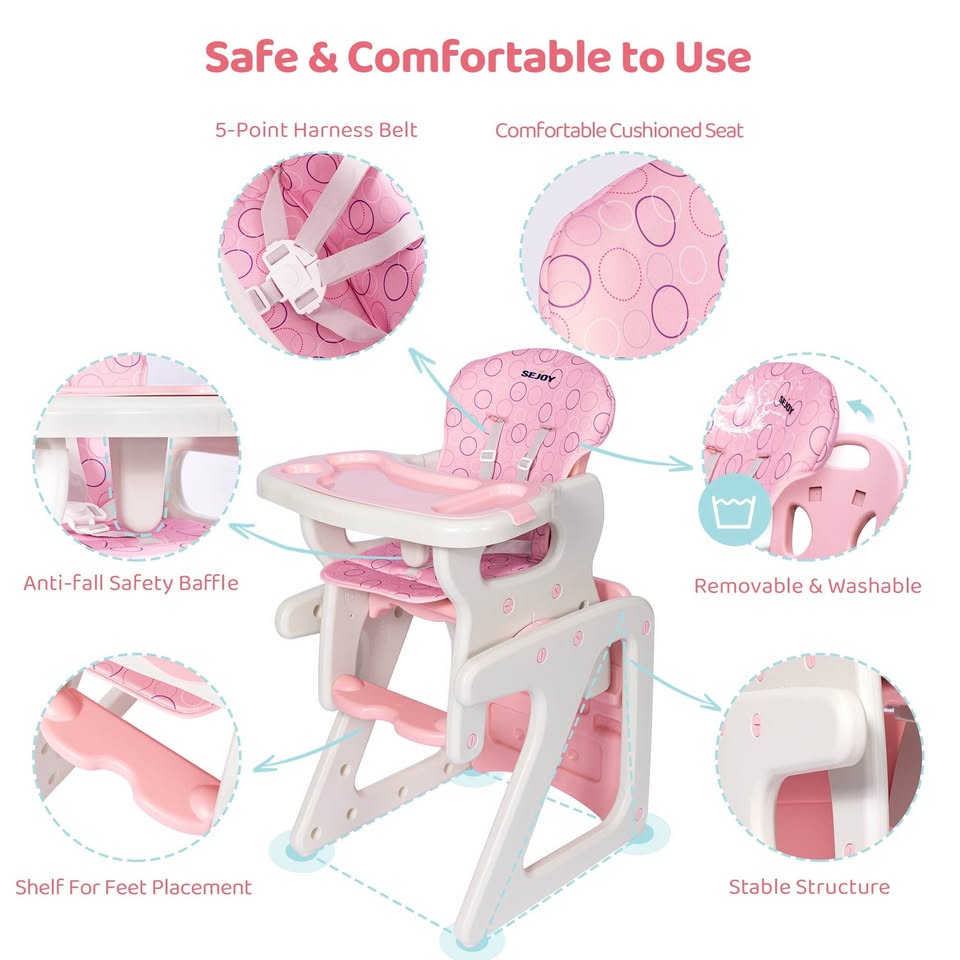 Brand new Green and pink Sejoy 3 in 1 Baby High Chair Convertible Play Table Seat Booster Toddler