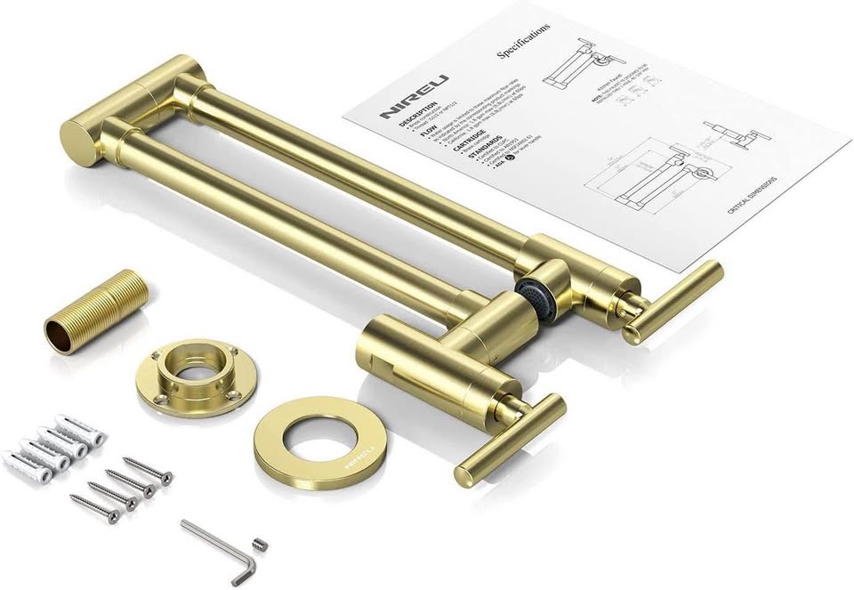 Certified NIREU Pot Filler Faucet Wall Mount Brushed Gold Folding Stretchable Brass Kitchen Faucet
