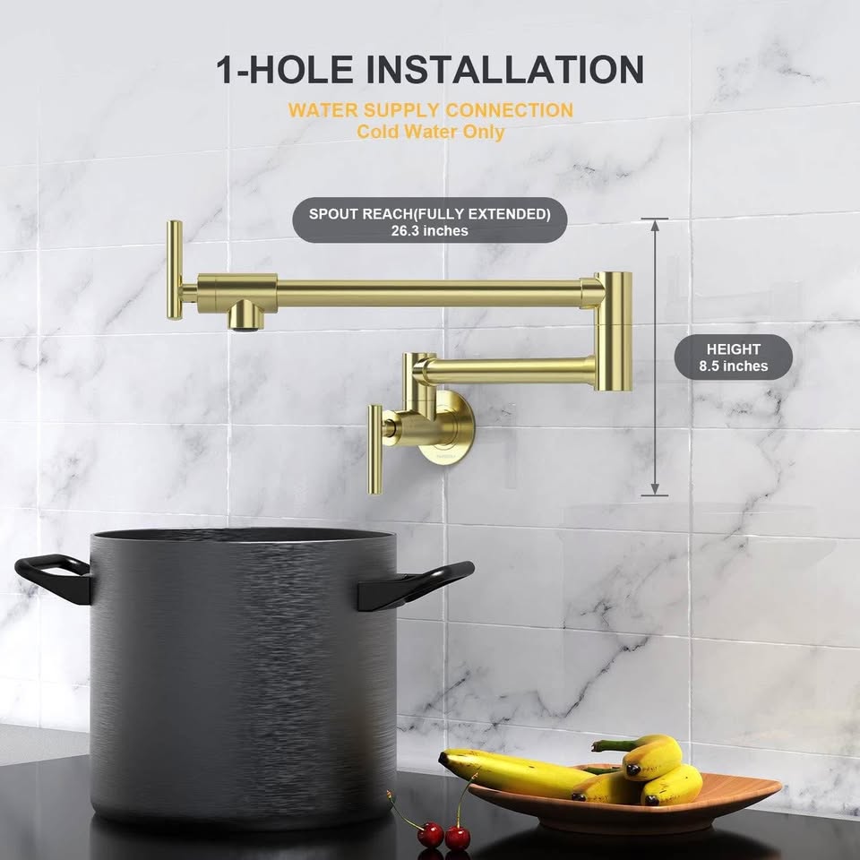 Certified NIREU Pot Filler Faucet Wall Mount Brushed Gold Folding Stretchable Brass Kitchen Faucet