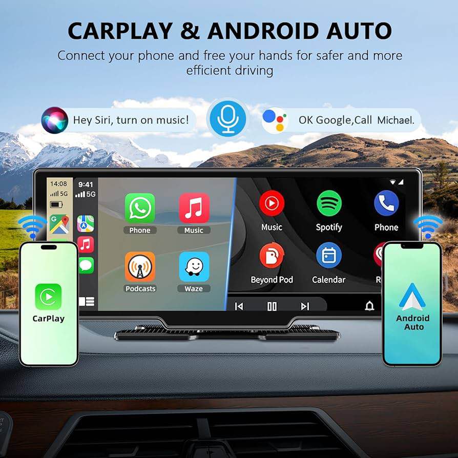 10.26 Inch Wireless Apple Car Play and Android Auto Screen with 4K Dash cam and real camera