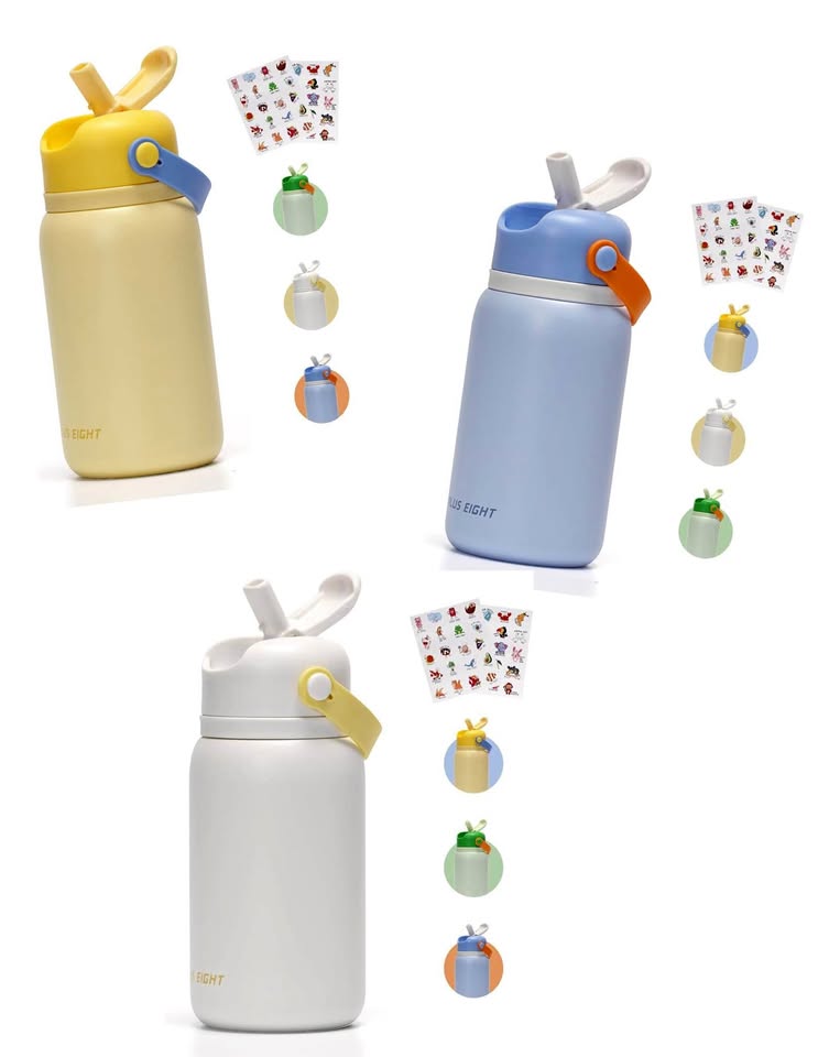 PLUS EIGHT Kids Insulated Water Bottles with DIY Stickers