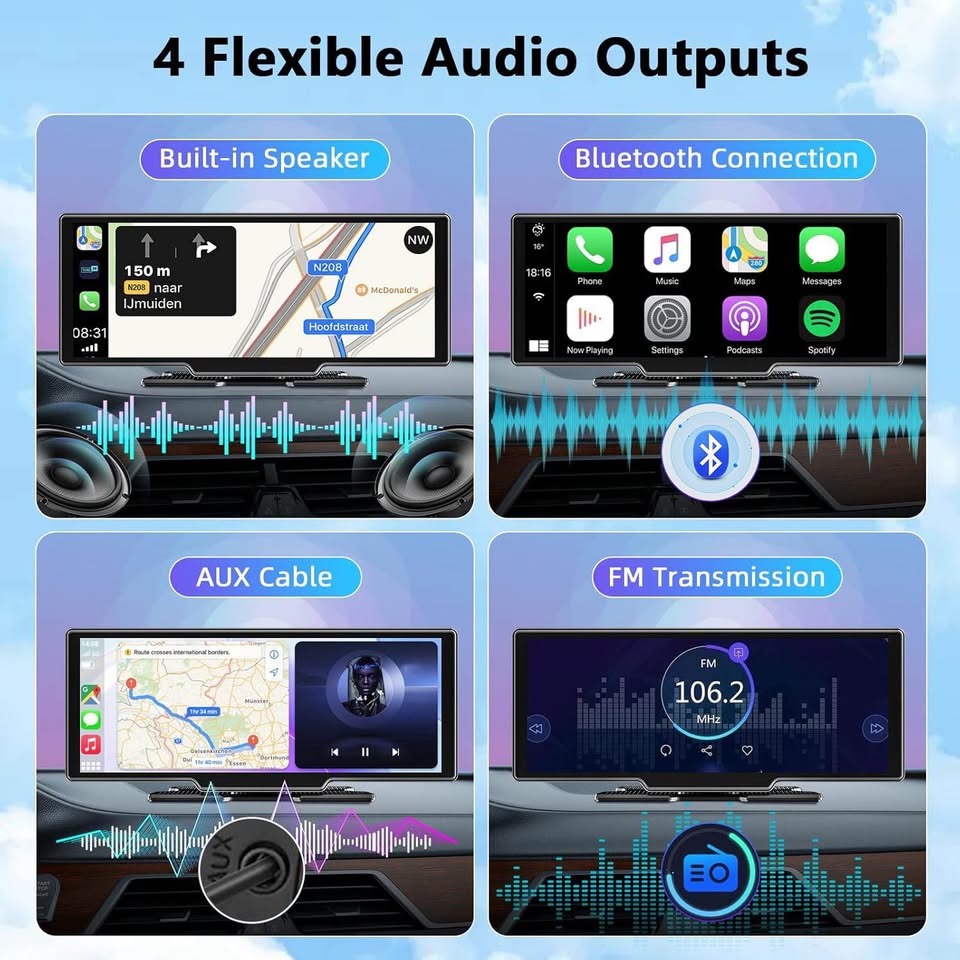 10.26 Inch Wireless Apple Car Play and Android Auto Screen with 4K Dash cam and real camera