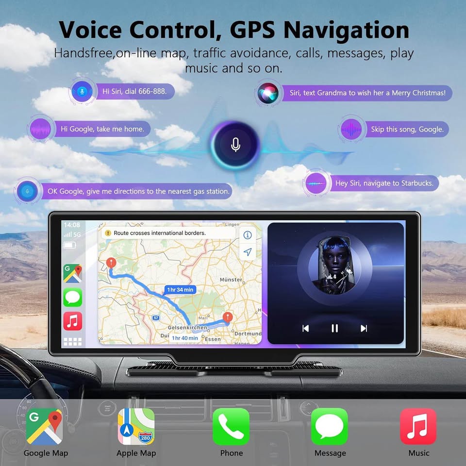 10.26 Inch Wireless Apple Car Play and Android Auto Screen with 4K Dash cam and real camera