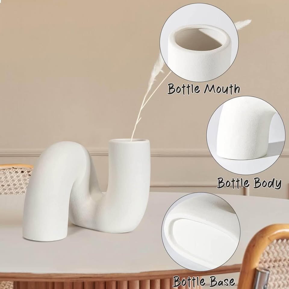 White Ceramic Vase for Home Decor Twist Pipe Shaped Modern Vase for Flowers Cute Boho Nordic Minimal