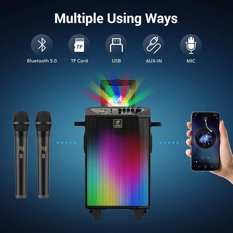 TONOR Karaoke Machine with 2 Wireless Microphones, PA System Portable Bluetooth Singing Speaker