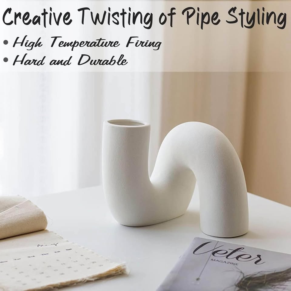 White Ceramic Vase for Home Decor Twist Pipe Shaped Modern Vase for Flowers Cute Boho Nordic Minimal