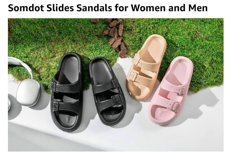 Slides Sandals for Women and Men Pillow Slides with Adjustable Double Buckle Unisex Bathroom Slipper