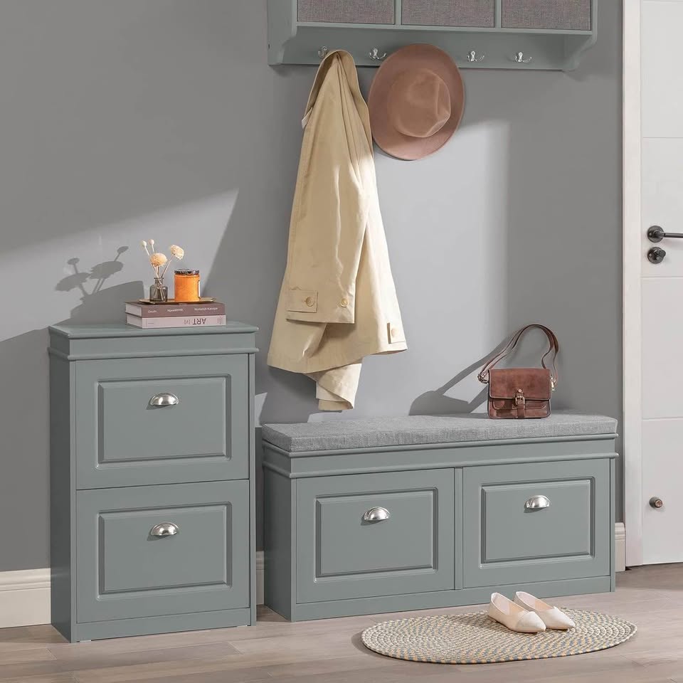 SoBuy Small Shoe Cabinet with 2 Flip Drawers,Shoe Storage Organizer,Shoe Rack for Entrywary,Grey,FSR