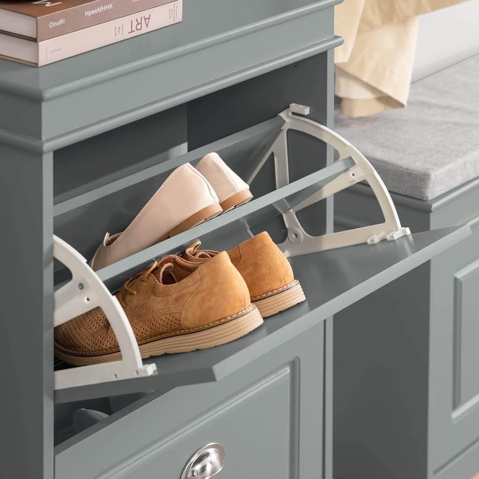 SoBuy Small Shoe Cabinet with 2 Flip Drawers,Shoe Storage Organizer,Shoe Rack for Entrywary,Grey,FSR