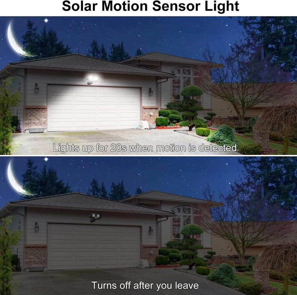 2 pack Solar Motion Sensor Light Outdoor, IP65 Waterproof Solar Security Light, Motion Detected