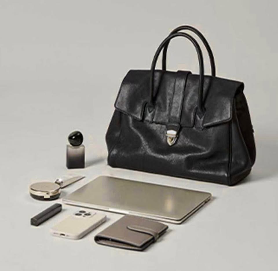New Leather Handbag Briefcase Top Handle Flap Gold Hardware Shoulder Bag Black Brown