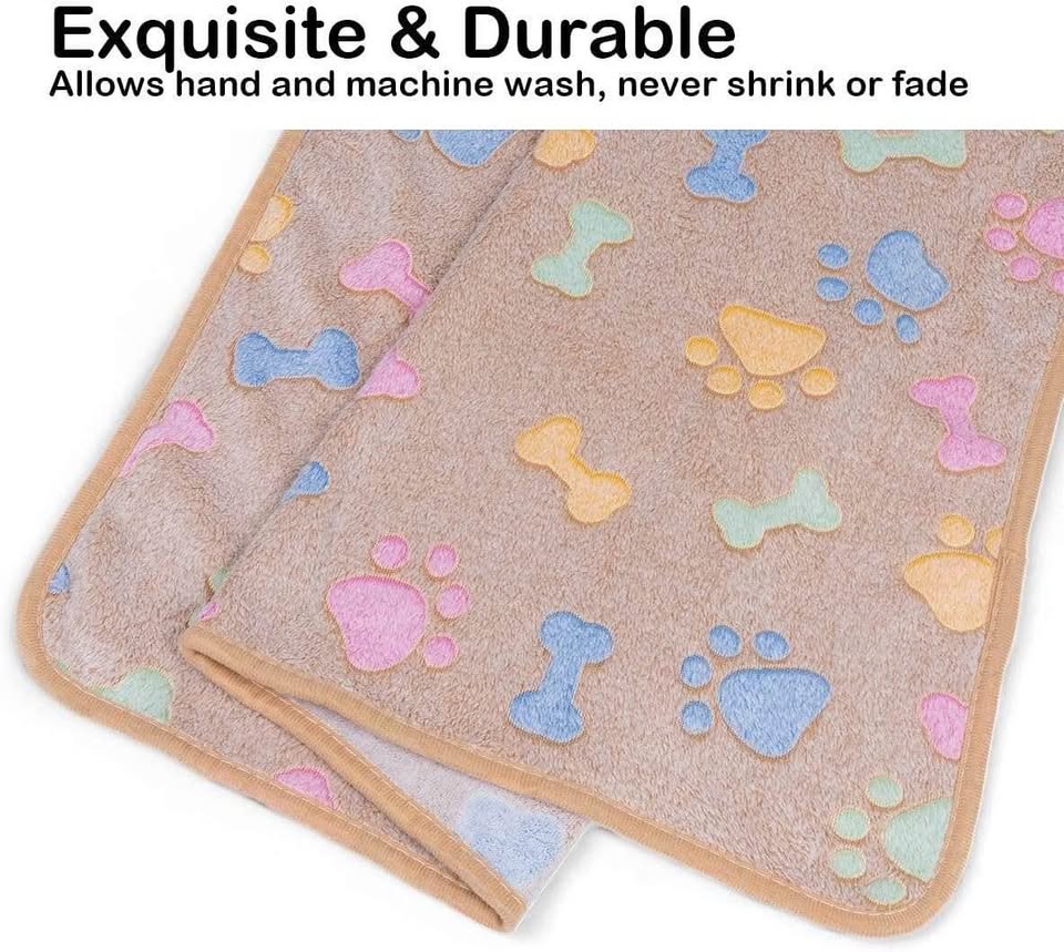 Dono 1 Pack 3 Dog Blankets Soft Fluffy Paw Print Pattern Fleece Pet Blanket Warm Sleep Mat