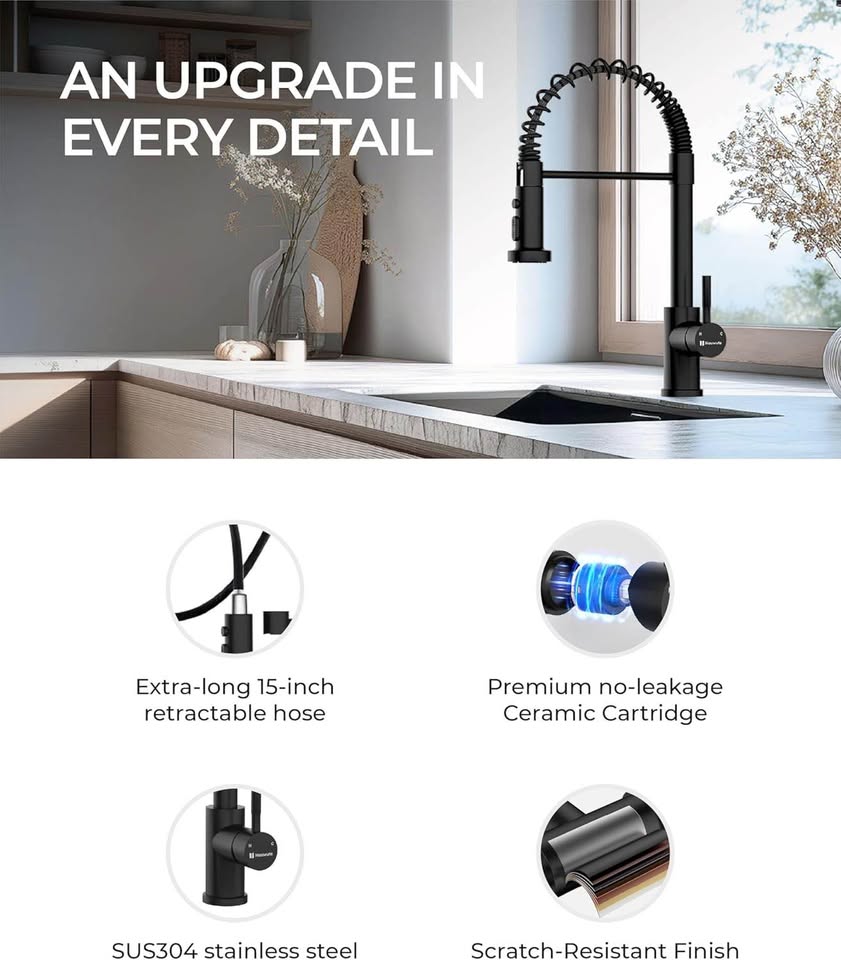 spring sale black and brushnickelKitchen Faucet, 304 Stainless Steel Kitchen Faucet with Pull Down