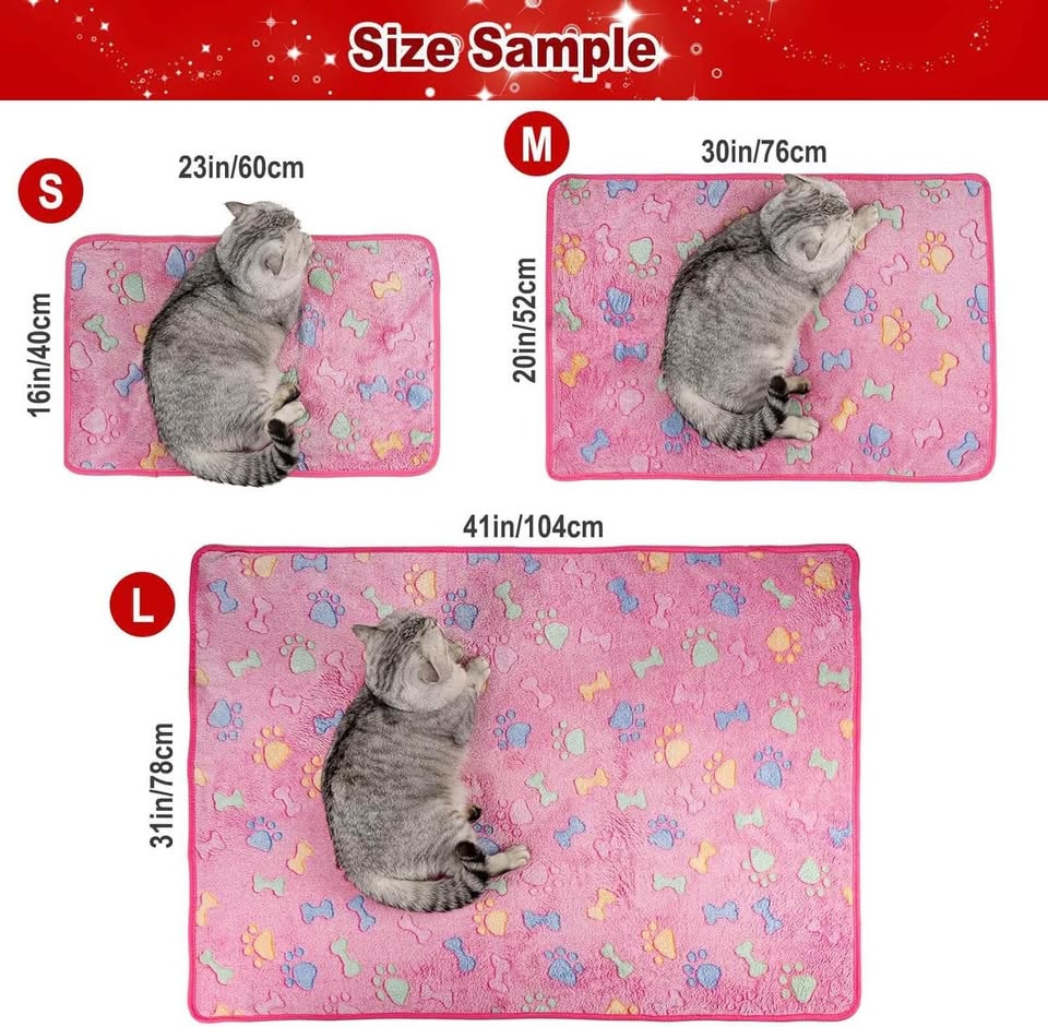Dono 1 Pack 3 Dog Blankets Soft Fluffy Paw Print Pattern Fleece Pet Blanket Warm Sleep Mat