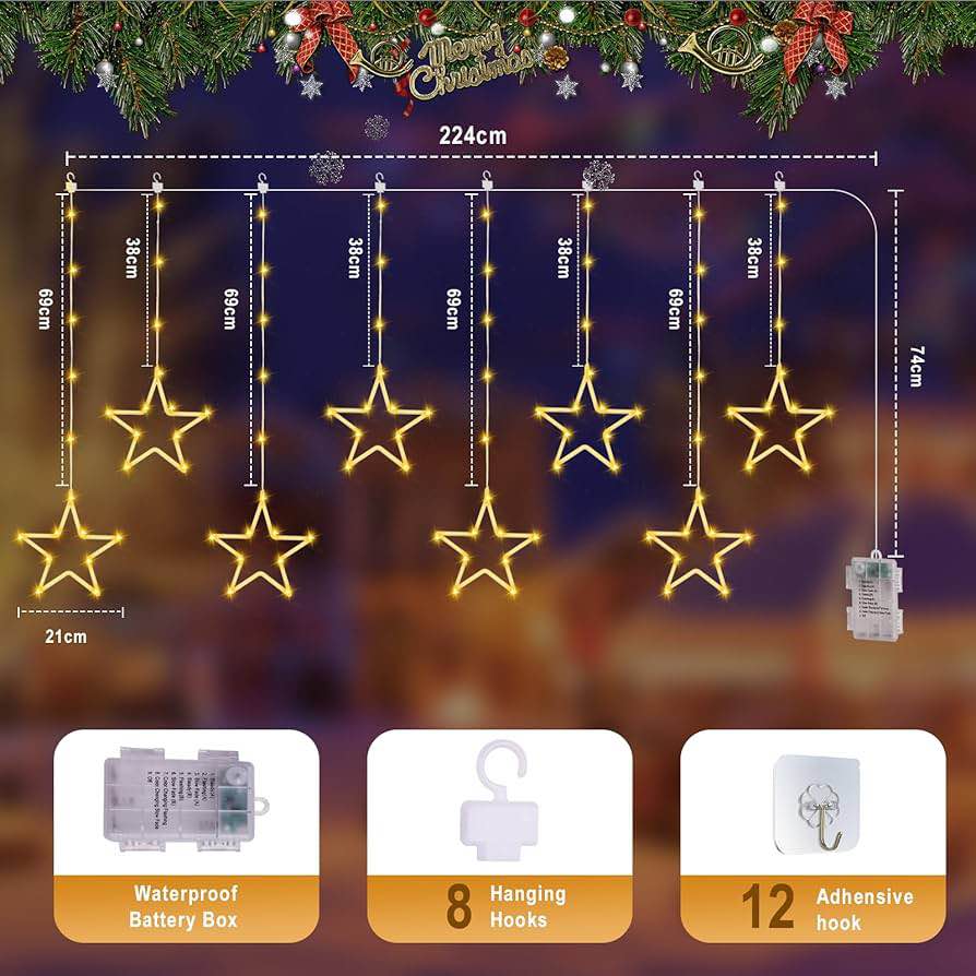 LED Star Curtain String Lights with 8 Modes