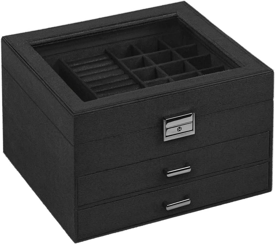 SONGMICS Jewelry Box, Lockable Jewelry Storage Organizer, Jewelry Case with Glass Window, for Rings