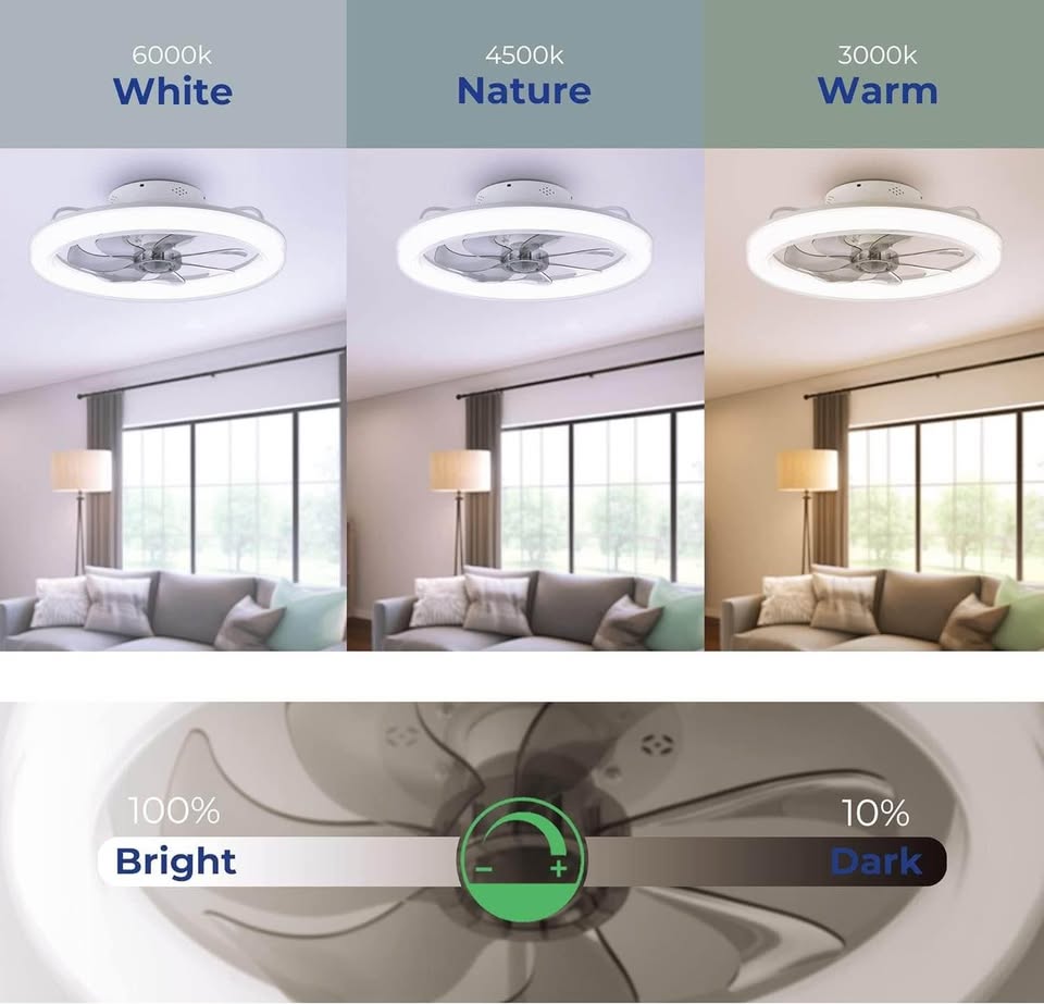 CHANFOK 20'' Low Profile Ceiling Fan with Light, Flush Mount Ceiling Fan with Dimmable Lights