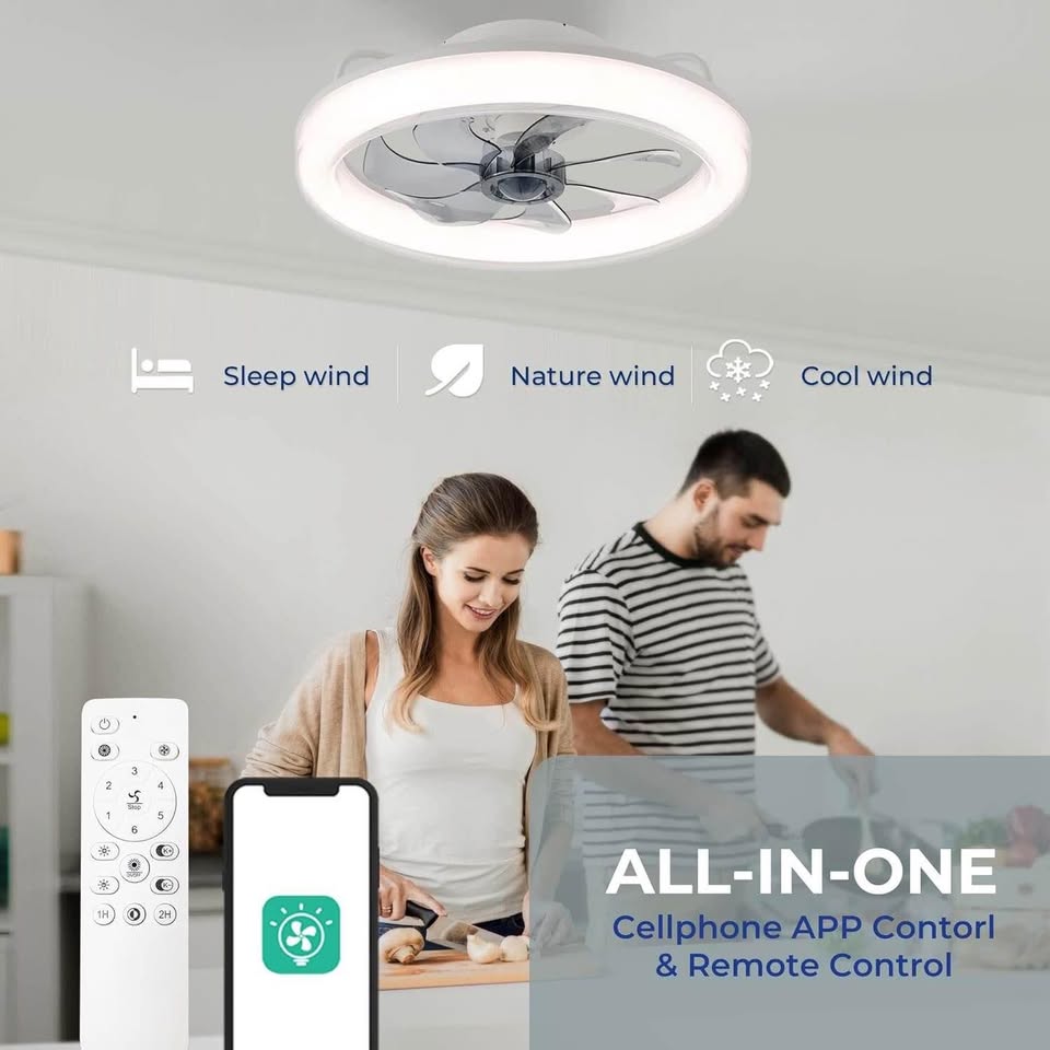 CHANFOK 20'' Low Profile Ceiling Fan with Light, Flush Mount Ceiling Fan with Dimmable Lights