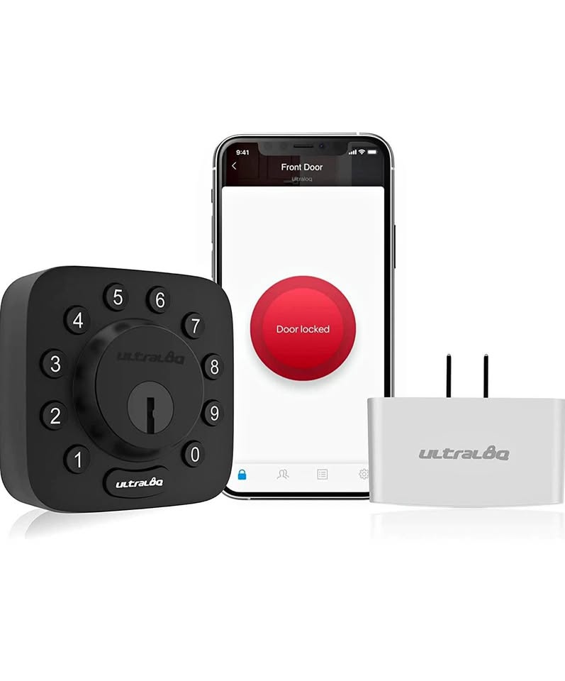ULTRALOQ Smart Door Lock U-Bolt (Black) + Bridge WiFi Adaptor, 5-in-1 Keyless Entry Door Lock